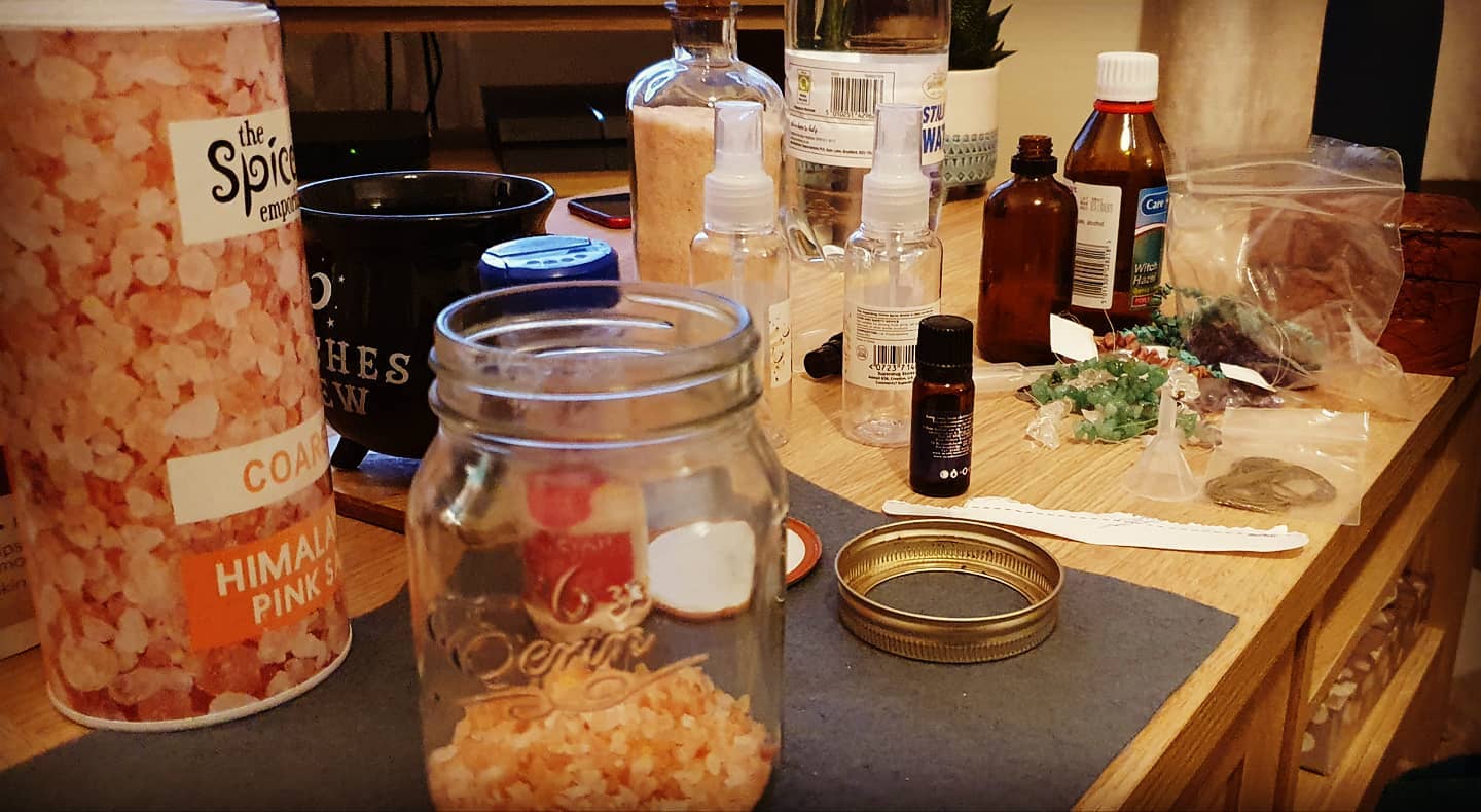 Crystal jewellery workspace with creative chaos